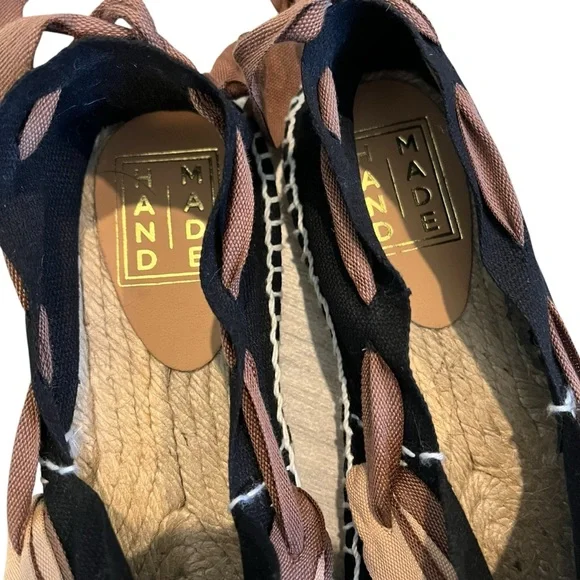 Artesania Hand Made Chic Black and Brown Espadrille Ankle Tie Flats, Sz EU 37 - Picture 14 of 15